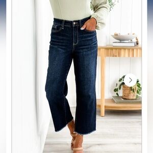 Judy Blue Midnight Moon Dark Wash High Rise Wide Legged Cropped Jeans